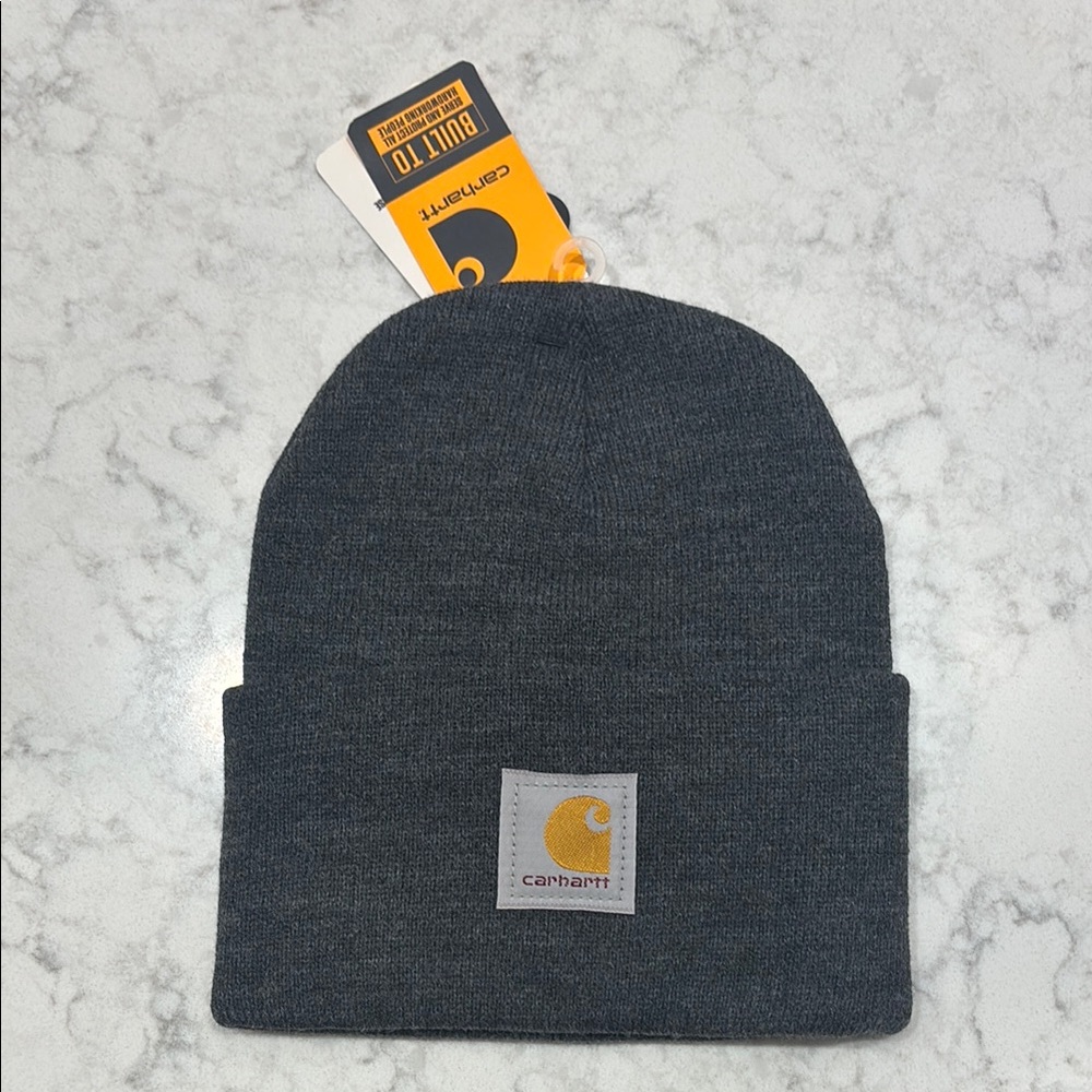 NWT Carhartt Hat Beanie Winter Hat Workwear‎ Logo Durable Warm Adult Coal Gray